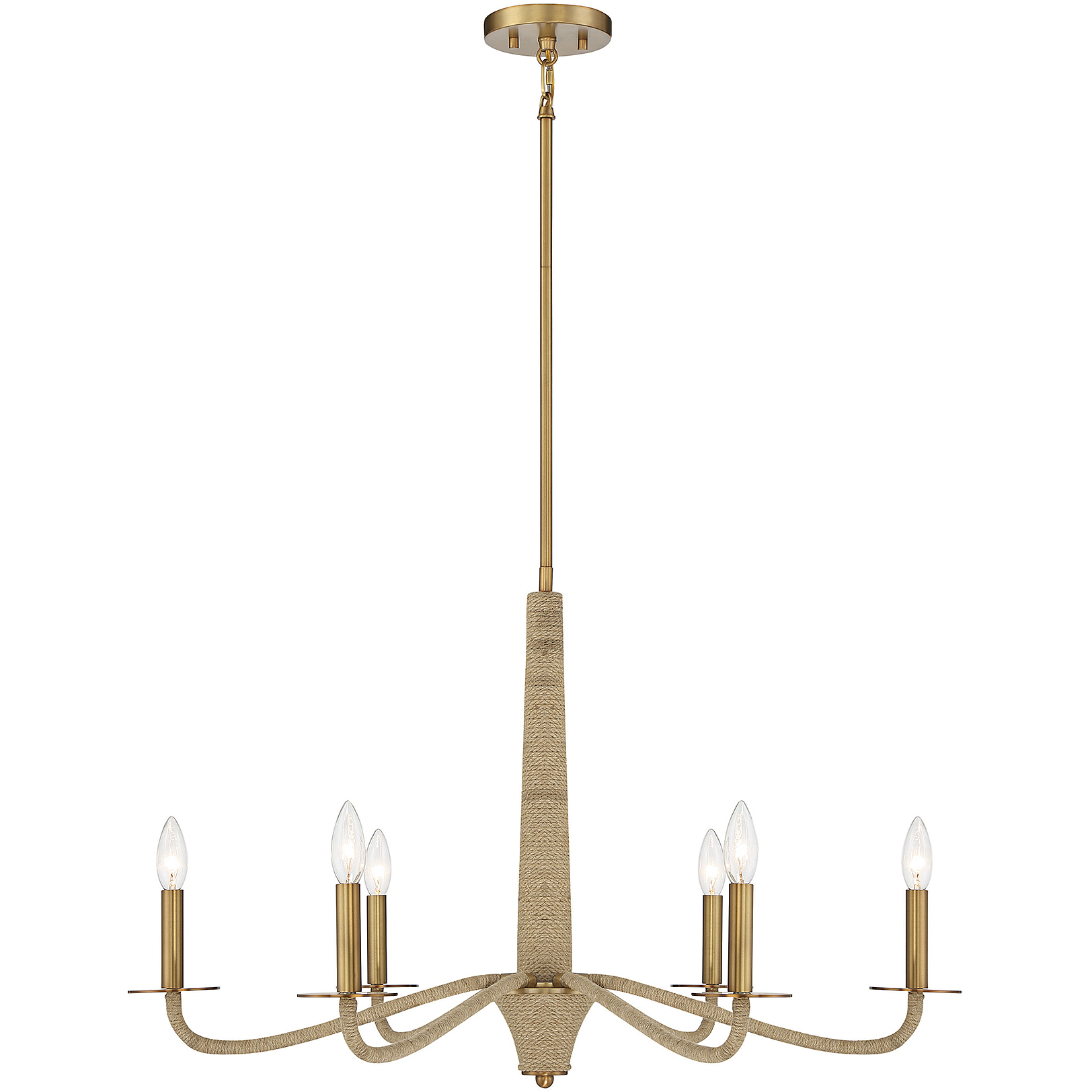 Cannon 6 Light 32 inch Warm Brass and Rope Chandelier Ceiling Light