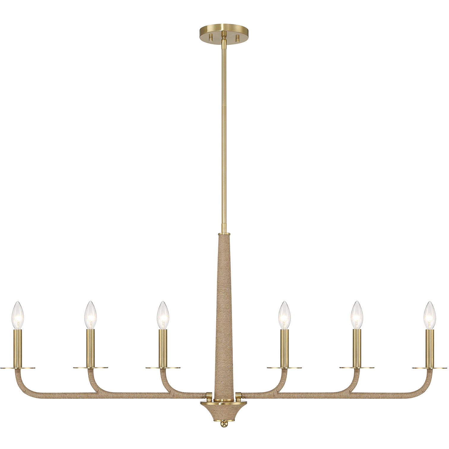 Cannon 6 Light 44 inch Warm Brass and Rope Chandelier Ceiling Light