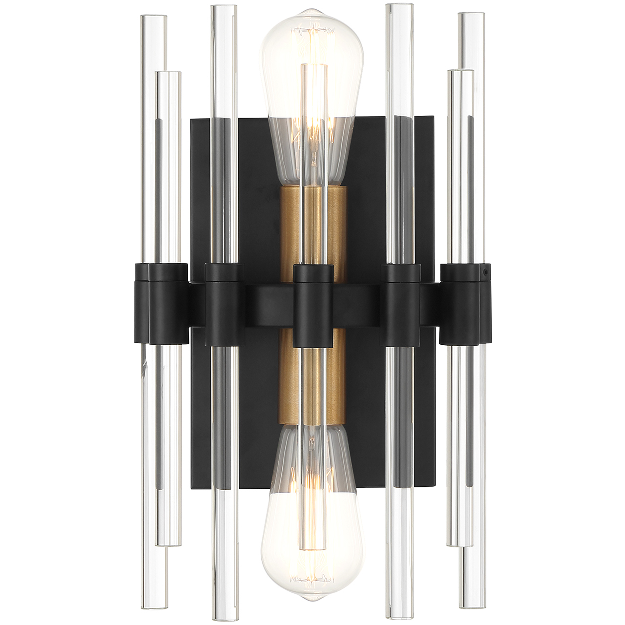 Santiago 2 Light 8 inch Black with Warm Brass Accents Wall Sconce Wall Light