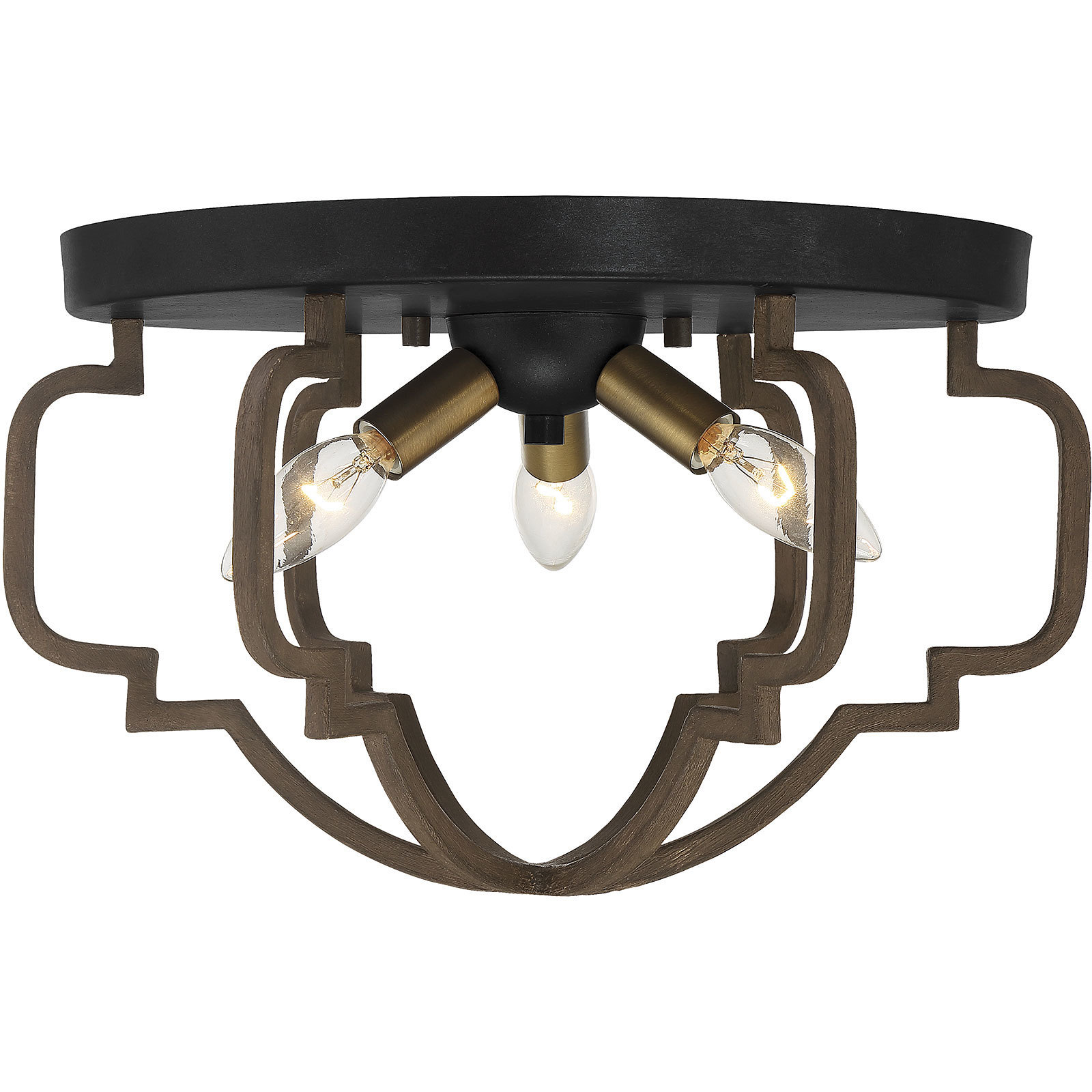 Westwood 3 Light 15 inch Barrelwood with Brass Accents Flush Mount Ceiling Light
