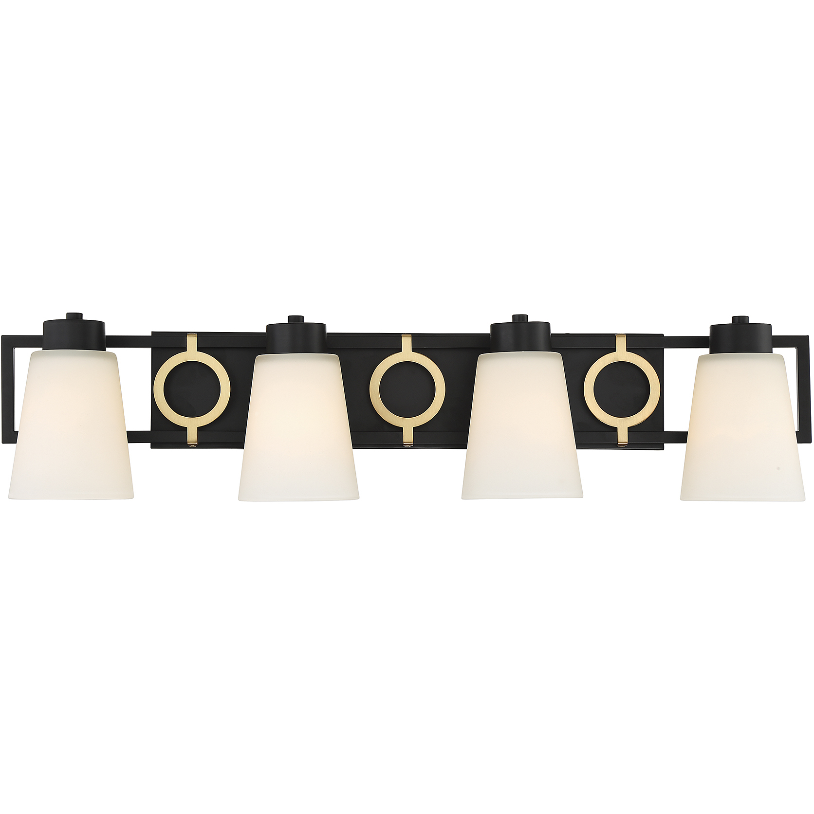 Russo 4 Light 32 inch Matte Black with Warm Brass Accents Bathroom Vanity Light Wall Light, Lighting One