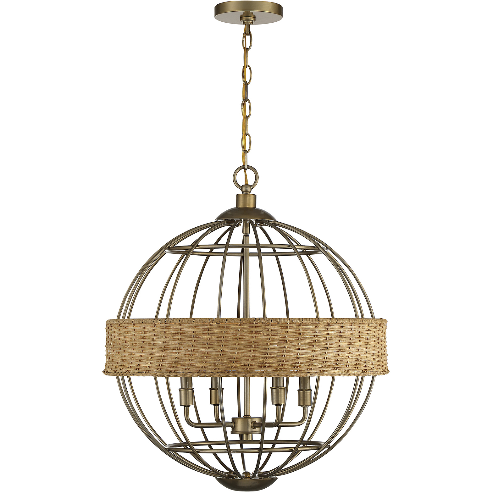 Boreal 4 Light 21 inch Burnished Brass with Natural Rattan Pendant Ceiling Light