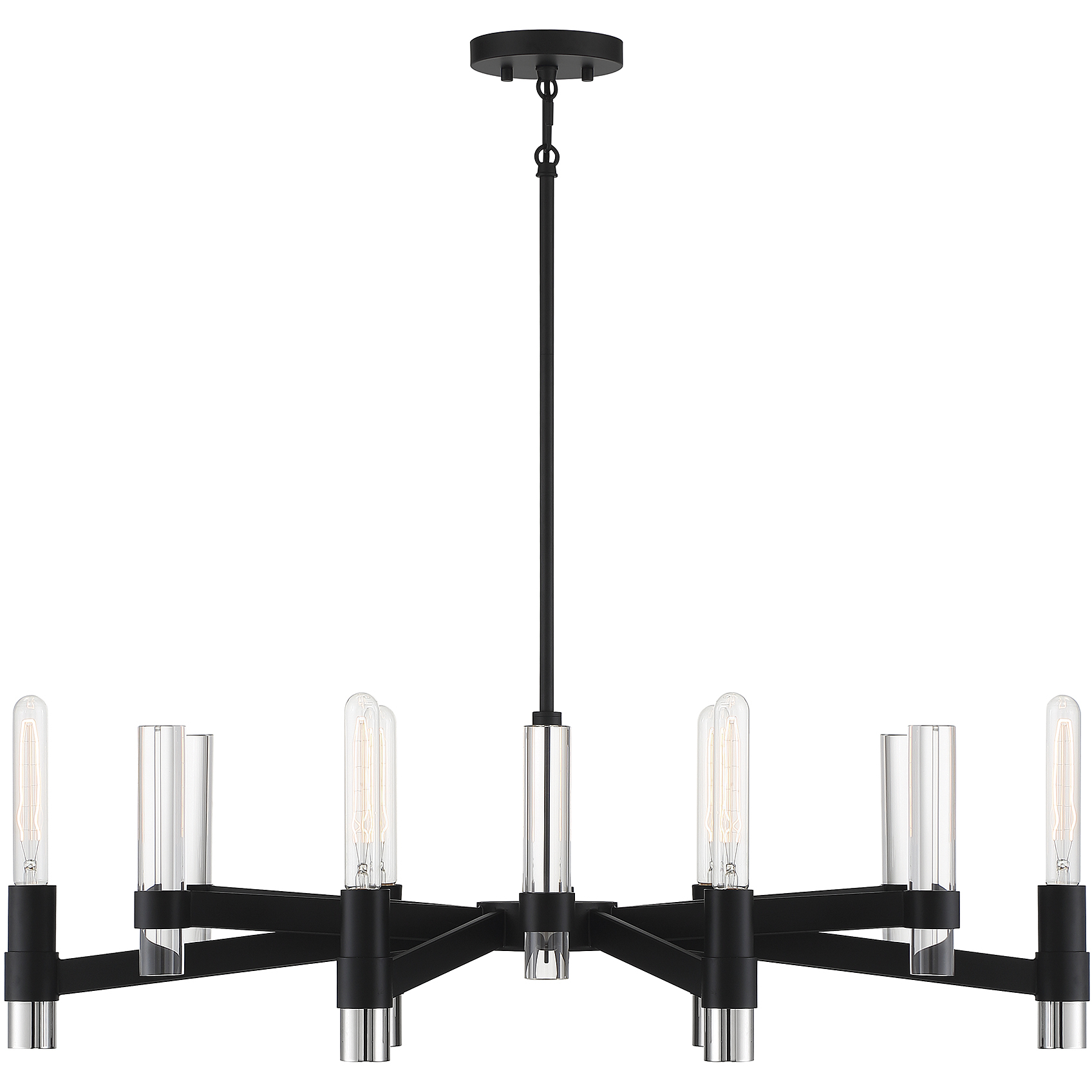 Windamere 6 Light 36 inch Textured Black with Polished Nickel Accents Linear Chandelier Ceiling Light, Lighting One (Open)