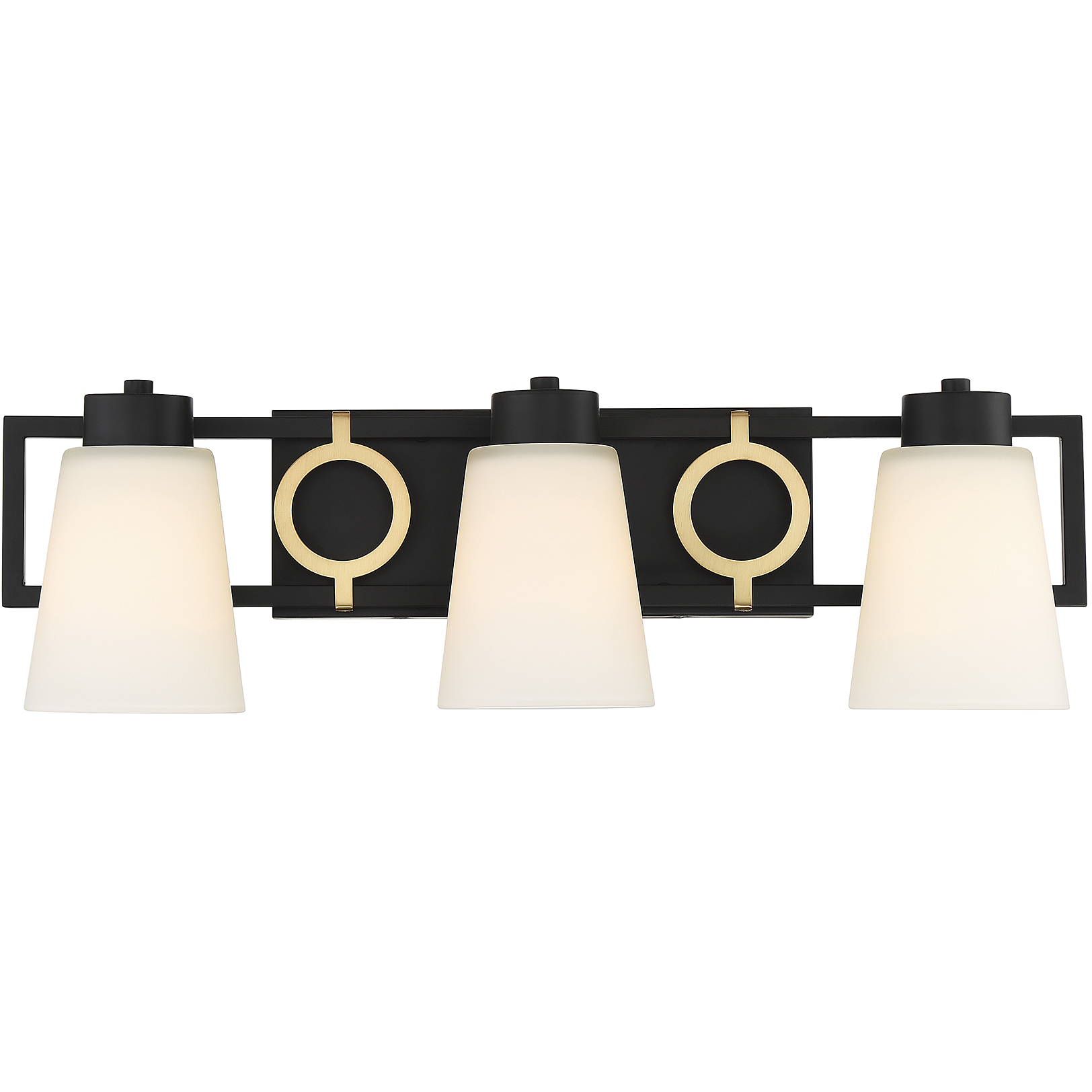 Russo 3 Light 24 inch Matte Black with Warm Brass Accents Bathroom Vanity Light Wall Light, Lighting One
