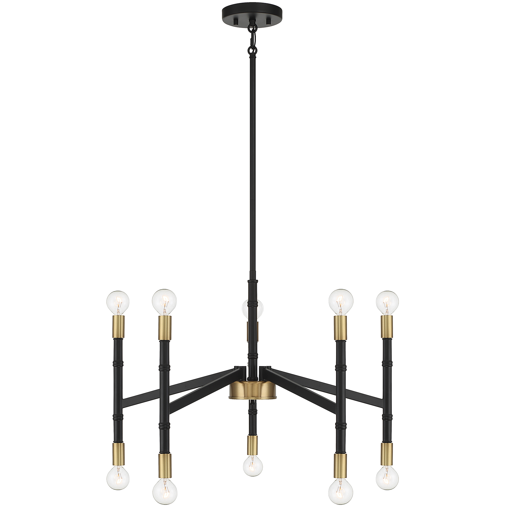 Rossi 10 Light 25 inch Matte Black with Warm Brass Chandelier Ceiling Light