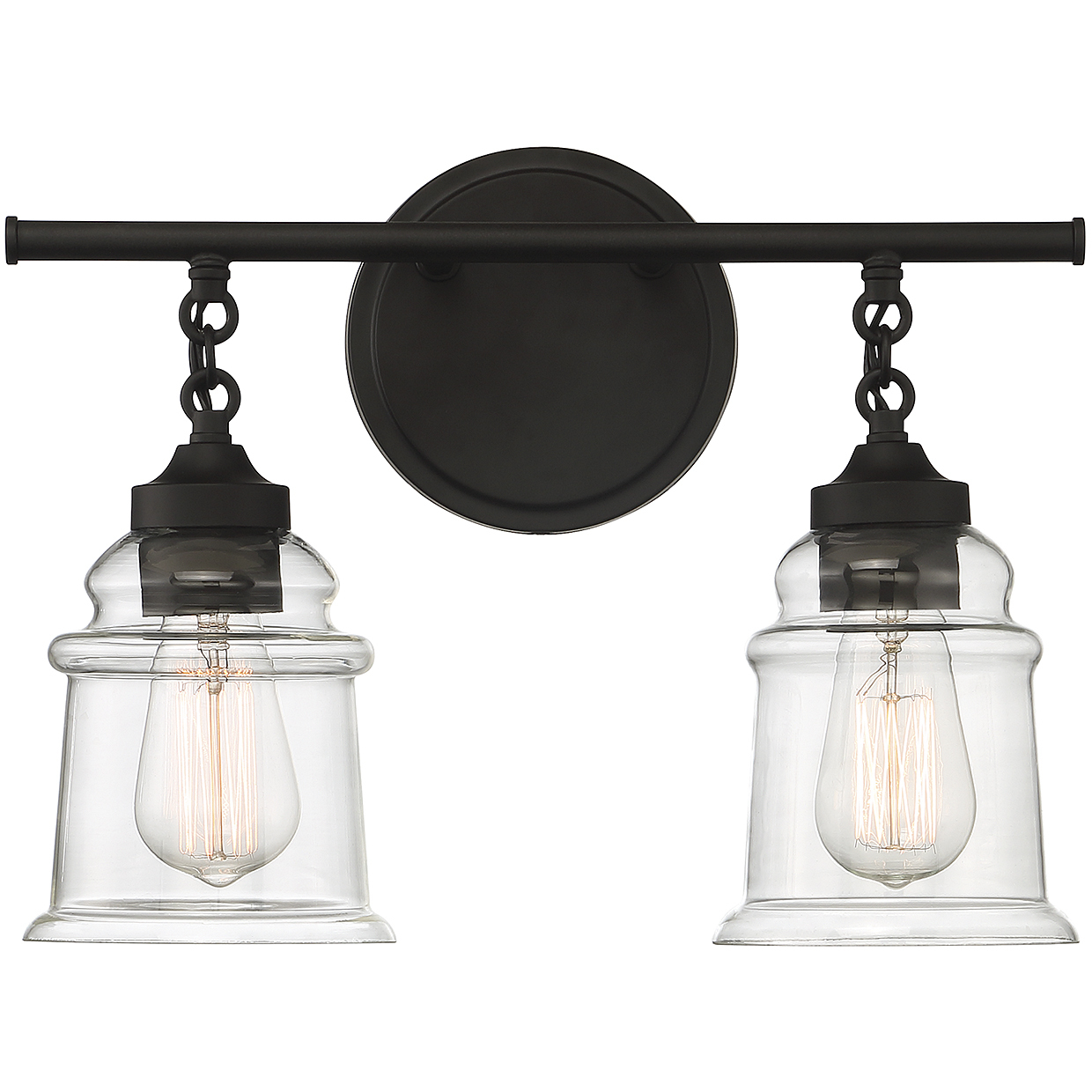 Fuller 2 Light 15 inch Matte Black Bathroom Vanity Light Wall Light, Lighting One