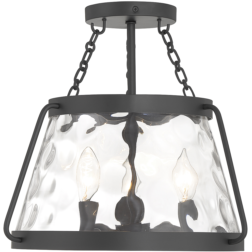 Crawford 3 Light 15 inch Matte Black Semi-Flush Ceiling Light